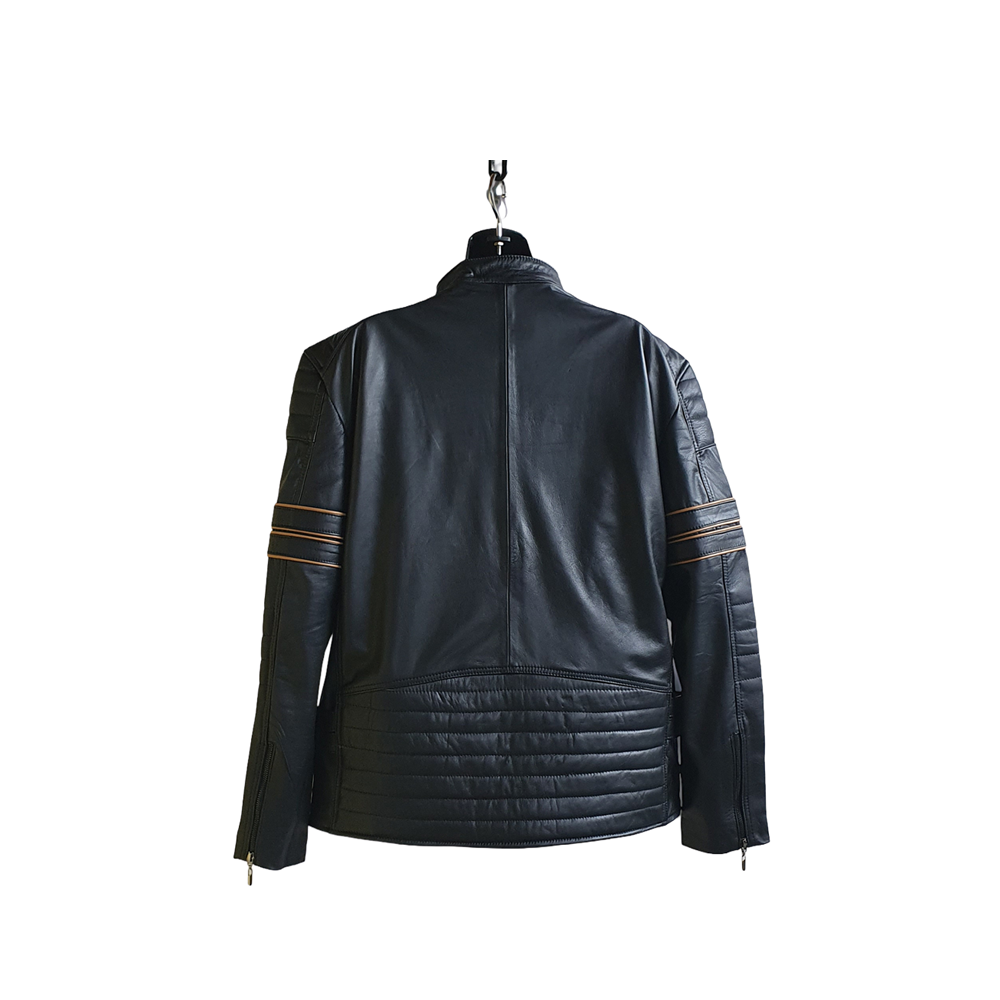 Jacket de Cuero Motociclista Negra para Hombre | 100% Cuero Bovino en modayestilocr en Costa Rica