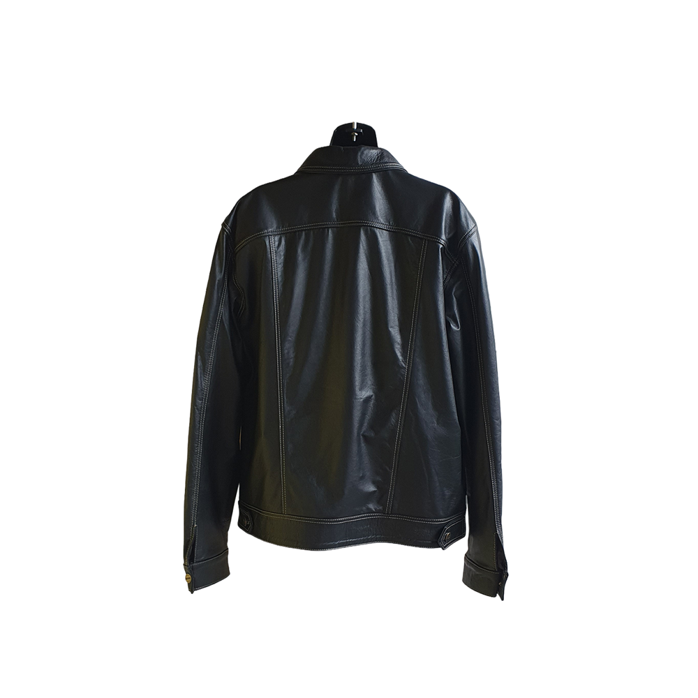 Jacket de Cuero Tipo Trucker Negra para Hombre | 100% Cuero Bovino en modayestilocr en Costa Rica
