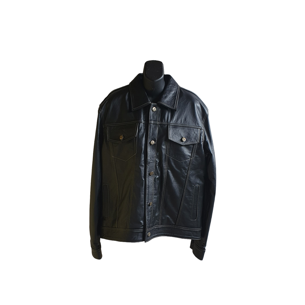 Jacket de Cuero Tipo Trucker Negra para Hombre | 100% Cuero Bovino