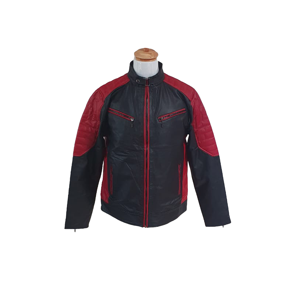 Jacket de Cuero Negra y Roja para Hombre | 100% Cuero Bovino