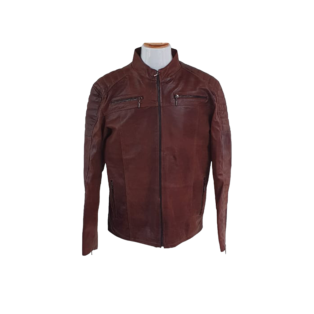 Jacket de Cuero Café Motociclista para Hombre | 100% Cuero Bovino