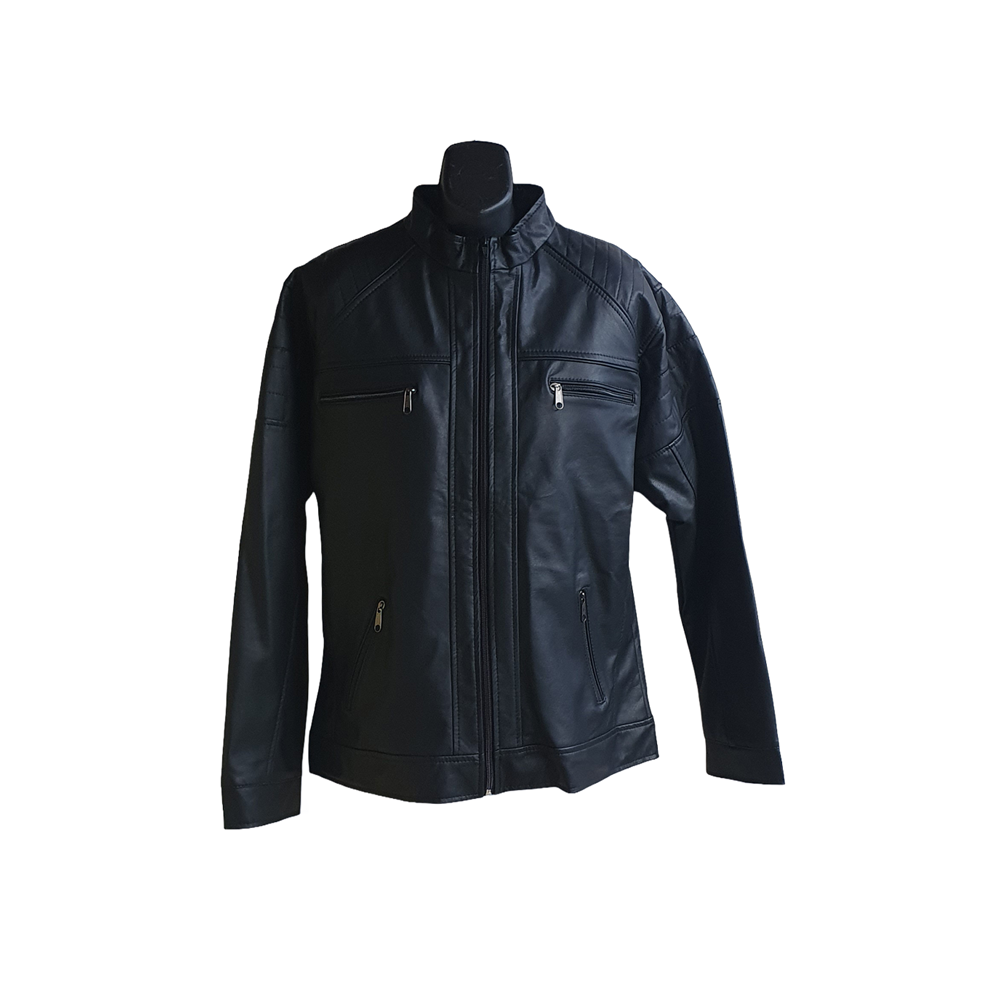 Jacket de Cuero Sintético Negra Estilo Motociclista para Hombre