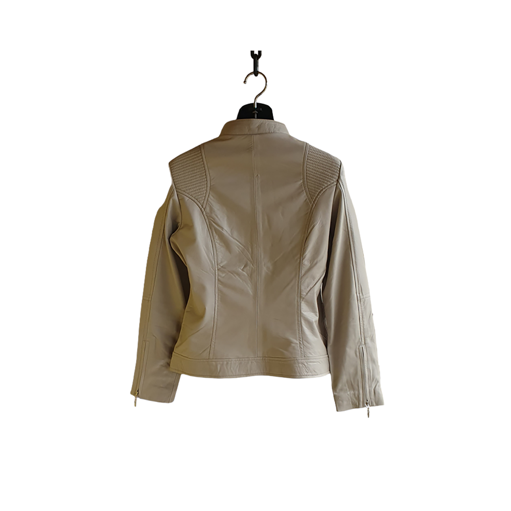 Jacket de Cuero Bovino Beige para Mujer Estilo Casual en modayestilocr en Costa Rica