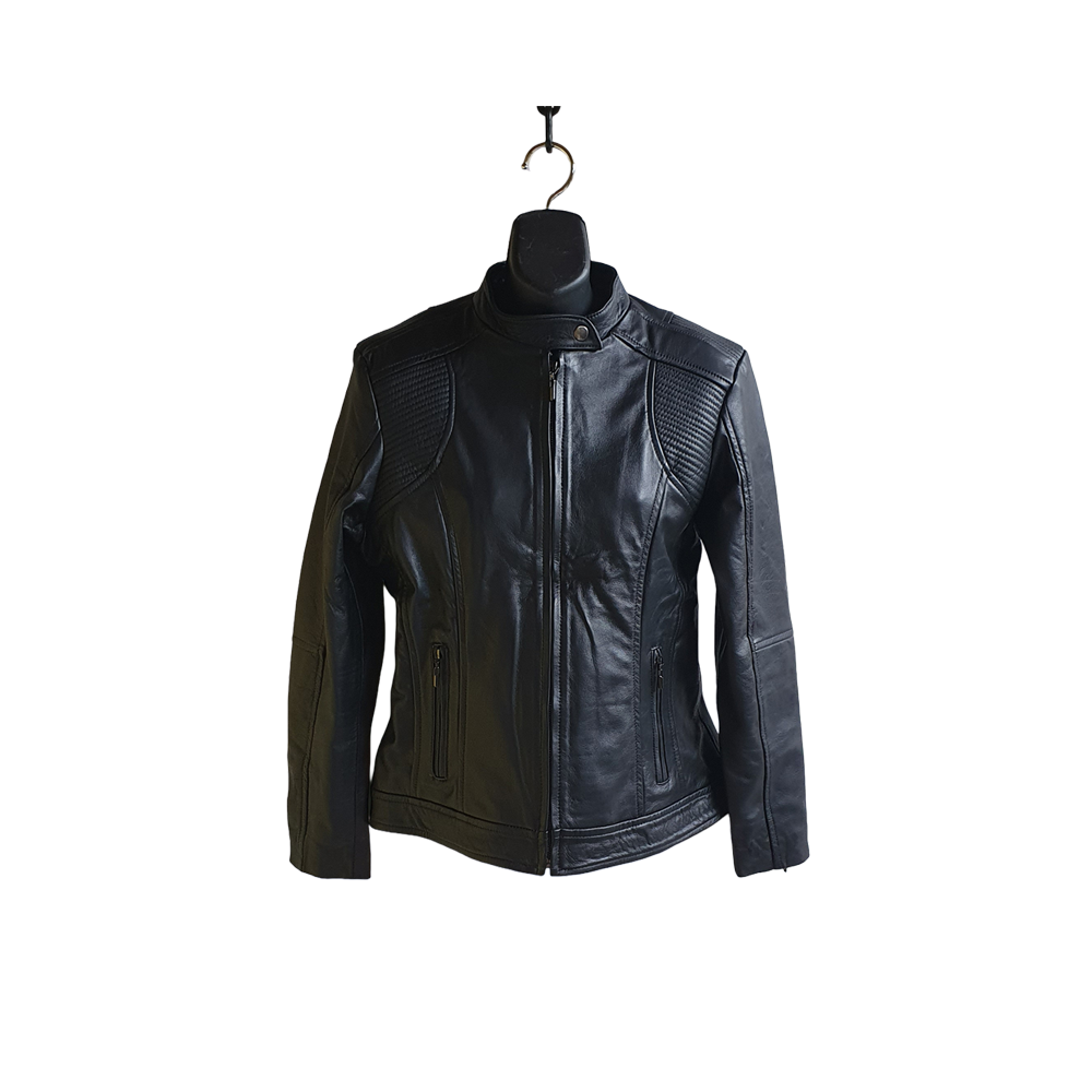 Jacket de Cuero Bovino Negra para Mujer Estilo Clásico