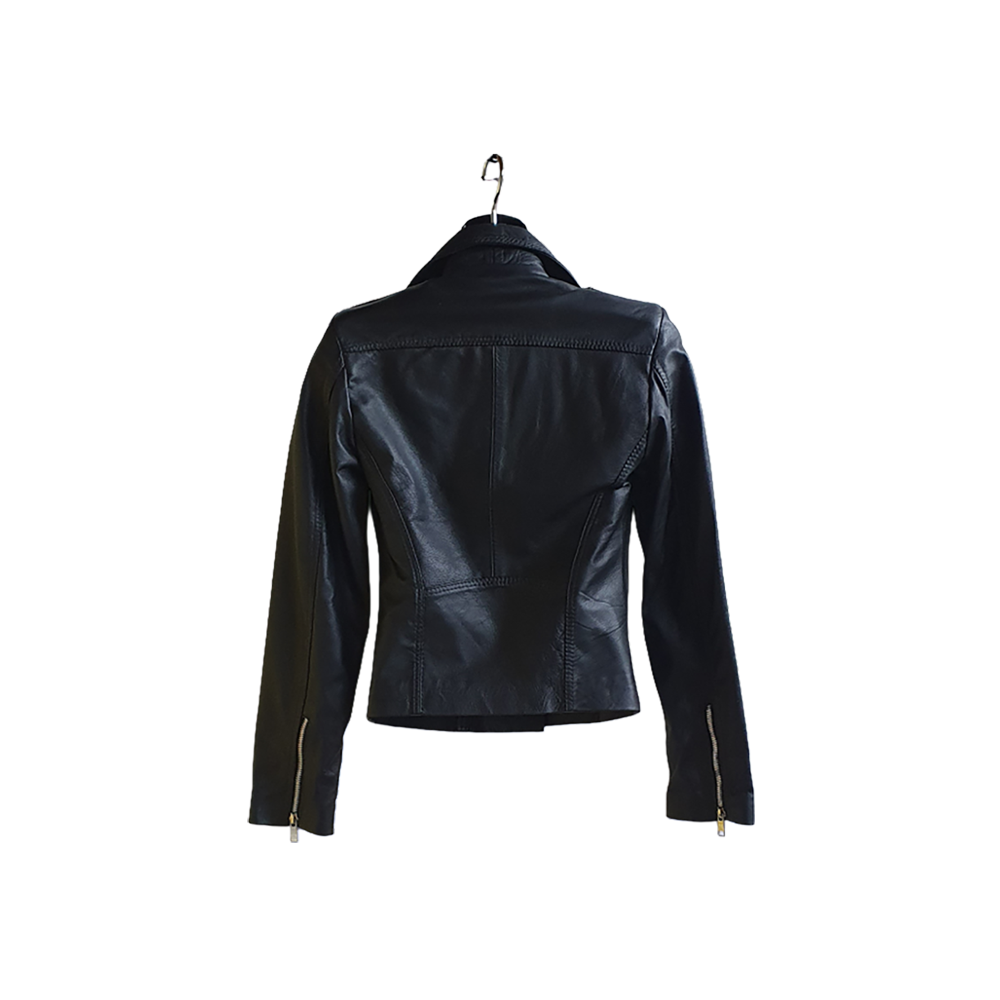 Jacket de Cuero Bovino Negra para Mujer Escote Cruzado en modayestilocr en Costa Rica