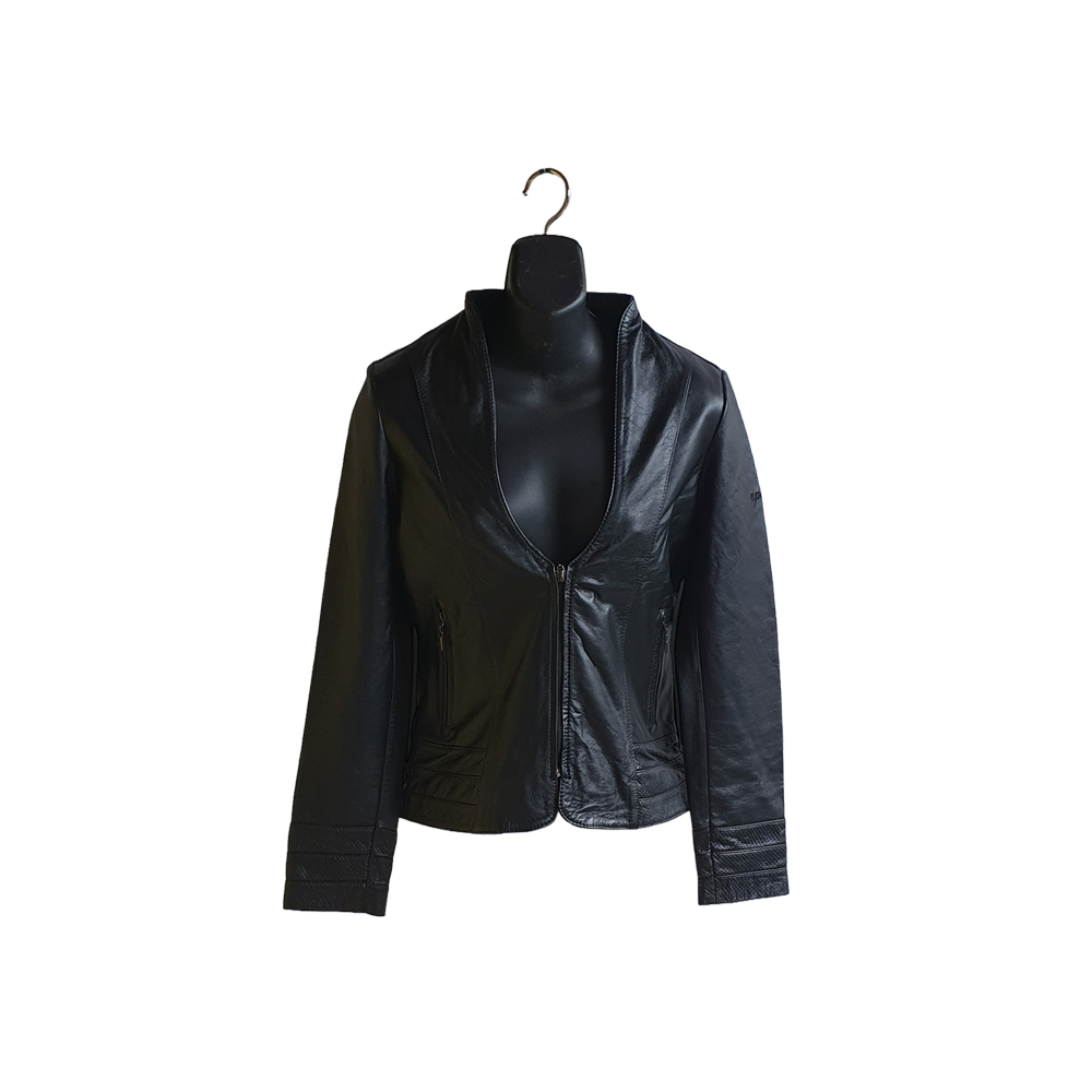 Jacket de Cuero Bovino Negra para Mujer Estilo Biker