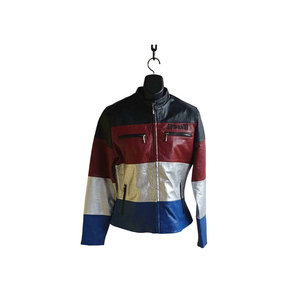 Jacket de Cuero Bovino Multicolor para Mujer Estilo Moderno