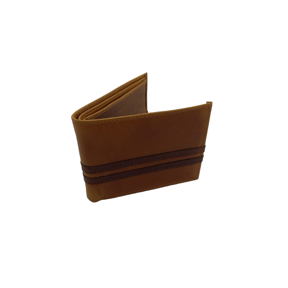 Billetera de Cuero para Hombre Café con Franjas Decorativas